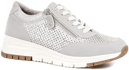 Pavers Ladies Chunky Lace-Up Trainers with Shimmer Detail in Grey - Comfortable Cushioned Support, Breathable Design Women's Shoes - UK 6 / EU 39
