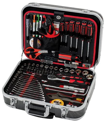 Schmith - Cassetta degli attrezzi su ruote - Valigetta degli attrezzi - Set di attrezzi per il fai-da-te Martello, cacciavite, set di chiavi, pinze, torcia a LED - Valigetta con manico allungabile