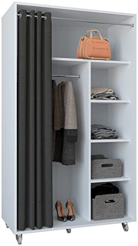 VCM Holz Kleiderschrank | Offener Schrank mit Rollen| begehbarer | Kleiderregal | Maße ca. H. 175 x B. 101 x T. 51 cm - Ostila Weiß