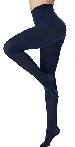 DUCMODA Collant Femme Taille Haute 80 denier Doux Semi Opaque Extensible Bleu Marine xl-xxl