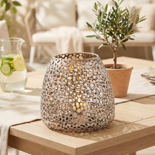 GILDE Windlicht Metall Chico – Tischdeko Farbe: Silber antikfinish matt – Deko Kerzenhalter für Teelichte oder kleine Stumpenkerzen Höhe 20 cm