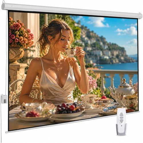 Pantalla de proyector motorizada de 110 pulgadas, pantalla de proyector eléctrica 4:3 con control remoto, pantalla de película HD para interiores y exteriores, montaje en pared/techo, perfecta para