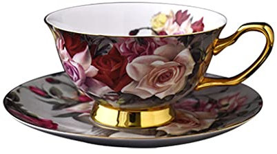 BBCBBZ Vintage Rose Porslin Kaffe- och tekopp Cappuccinokopp Set med fat