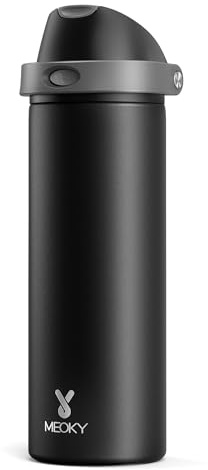 24 oz Insulated Water Bottle for Sports: Meoky Stainless Steel Water Bottle with 2-in-1 Straw and Spout Lid - Leak Proof, Cold for 24 Hours, Fits in Car Cup Holder, BPA-Free for Travel Gym, Night