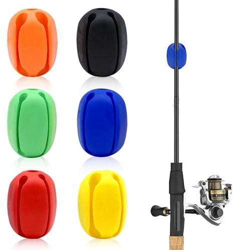 6pcs Silicone Fishing Rod Holder, Multi-Sized Holes, Rubber Protection, Blue, Green, Red, Yellow, Black, Orange, 5.2cm x 3.8cm (2.05in x 1.5in), Fishing Activities
