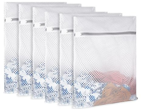 Lot med 6 andningsbara maskintvättbara nätväskor, 30 cm x 40 cm för underkläder, behåar, underkläder, sportkängor, strumpor, hållbara och mjuka för tvätt