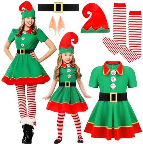 GreenYeah Disfraz Duende Navidad, Disfraz Duende Navidad Mujer, Conjunto Traje de Elfo Navideño, Mujer Adultos para Navidad Cosplay Disfraz (170cm)