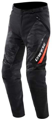 Dainese - Drake 2 Super Air Tex Pants, Pantaloni da Moto Leggeri in Tessuto con Protezioni Removibili, Estivi, Nero/Antracite/Rosso-Fluo, 50