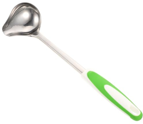 DIYEAH Cuchara de Acero Inoxidable con Boquilla Antideslizante para Salsa y Aderezo Diseño Ergonómico Pequeña y Versátil para Cocina y Servicio Color Verde