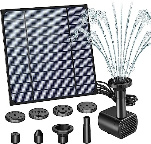 AISITIN 3W Solar Water Fountain for Bird Bath, 8-Spray Pattern Solar Fountain Pump Kit with 3m Cable, Self-Circulating Solar Pond Pump for Garden, Patio, Fish Tank & Outdoor Decor