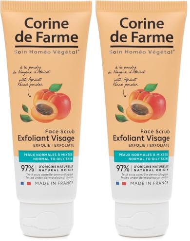 Corine de Farme - Exfoliant Visage à la Poudre de Noyaux d'Abricot - Peau Douce et Nette - Peaux Normales à Mixtes - 97% d’Ingrédients d’Origine Naturelle - Soin de Fabrication Française - 75 ml
