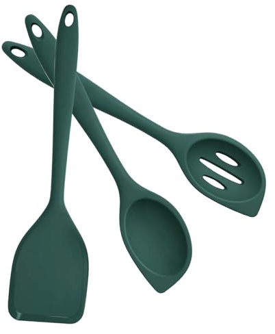 Set di Utensili da Cucina in Silicone, 3 Pezzi Cucchiaio da Cucina per Mescolare, Cucchiai di Silicone Antiaderente, Mestolo Cucina Grande per Cucinare, Cuocere, Mescolare e Servire (28 cm)