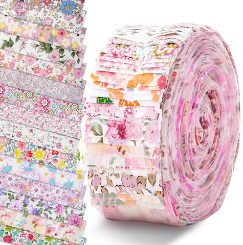 LetCart 40 Piezas De Tela De AlgodóN Patchwork, 100 cm X 6,5 cm Jalea Rollo De Tela De AlgodóN, Telas Patchwork de Algodón Patrón de Flores Telas Decorativas Costura Retales Tela (Estilo 3)