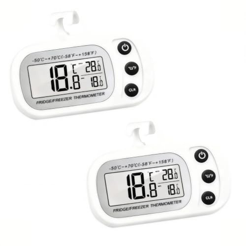 Digital kylskåpstermometer 2 stycken vattentät termometer för | kylskåp, frys, inomhus, stor, LCD, display, Max, min, funktion, -50, till 70 ℃, vit, kvalitet, robust