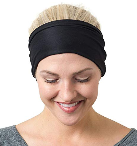 RiptGear Stretch Sport Headband for Women (Solid Black) — Made of Non-Slip Sweat Wicking Fabric — Great for Yoga, Running or The Gym — Soft Headband That Fits Most Head Sizes — (1-Pack)