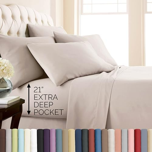 Southshore Fine Living, Inc. 21 Inch Extra Deep Pocket King Sheet Set, 6 Piece King Size Sheets Set - Fitted Sheet 78x80 - Pet Hair Resistant Bedding, Hotel Quality Microfiber - Natural Beige Sheets
