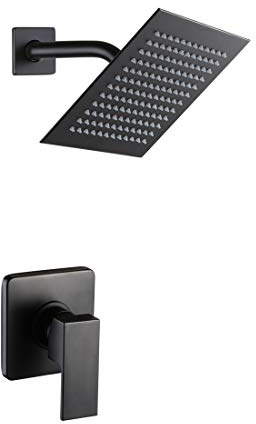 POP SANITARYWARE Matte Black Shower Faucet Set, Bathroom Rainfall Shower System with Stainless Steel Metal Showerhead, Single Function Shower Trim Kit with Rough-in Valve