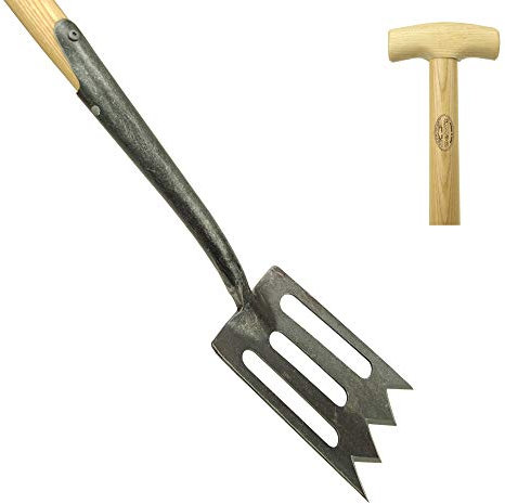 DeWit Garten-Spaten Spork mit Löchern & praktischem T-Griff 111 cm I Premium Garten-Zubehör zum Graben in schwerem & lehmigem Boden I Profi Spaten in Bester Qualität I Garden Tools – Made in Holland