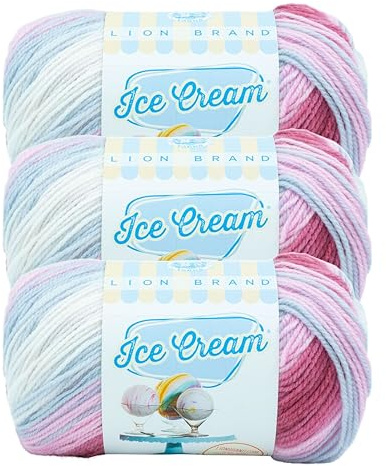 (3 Pack) Lion Brand YarnIce Cream Baby Yarn, Cherries Jubilee | DK Weight 100% Acrylic Knit & Crochet Fiber for Machine Washable Baby Blankets, Variegated Sweaters, Colorful Hats