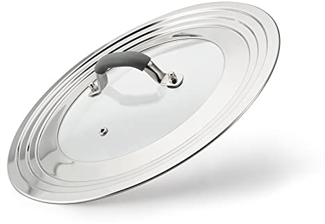 WishDirect Universal Pans Pots Lid Cover Fit All 8.25 Inch to 12 Inch Pots/Pans/Woks Stainless Steel and Glass Lid with Heat Resistant Knob, Gray