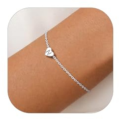 Silvora Pulsera con Letra N Mujer Brazalete Corazon Plata de Primera Ley 925 Joyería Inicial Nombre Personalizado Cadena Ajustable 16cm para Mano