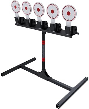 Birchwood Casey 5 Spring Loaded Self-Resetting 6 Diameter Targets with Plate Rack & Folding Target Stand - Durable Long-Lasting Metal Standing Target for Shooting