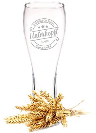 Leonardo Weizenglas mit Gravur - Unterhopft - Personalisiert mit Namen - Witziges Geschenk für Bierkenner - Geschenkidee für Männer zum Geburtstag - Geschenke für Papa zum Vatertag - 500 ml