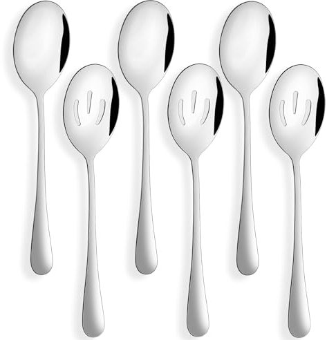 tiokin Cucchiai da portata, include 3 cucchiai da portata e 3 cucchiai scanalati, set di utensili da portata in acciaio inox da 22,1 cm, set di cucchiai da portata per buffet, feste, banchetti