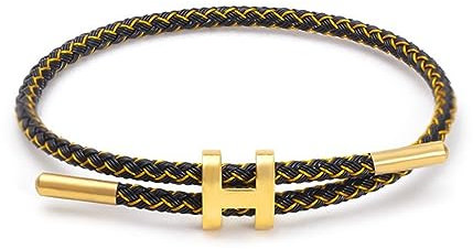GAUEIOUR H-Type Titanium Steel Bracelet,Adjustable Woven Steel Wire Waterproof Bracelet, Design Hand Polished, Fashionable and Simple, Unisex, Couple Jewelry, Jewelry Gifts (Black Gold)