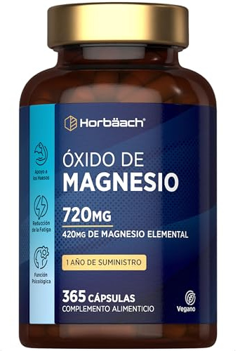 Magnesium Oxide 720 mg | 365 Comprimés Vegan pour 1 An | Magnesium Oxide 500mg | Complément Alimentaire de Sels Minéraux | Supplement Hautement Dosé | par Horbaach