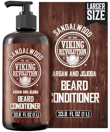 Viking Revolution Sandalwood Beard Conditioner for Men with Argan Oil and Jojoba Oil - Beard Softener and Strengthener Natural Beard Conditioner - Beard Care Moisturizer with Aloe Vera (33.8 Fl oz)
