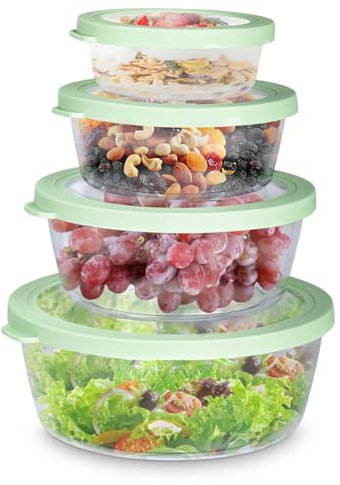 imposyu 4er Set Frischhaltedose mit Deckel Gefrierdosen 520ml 1130ml 1900ml 3290ml Meal Prep Boxen Plastik Rund für Aufbewahrungsbox Küche