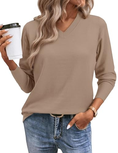 V Neck Sweaters for Women Spring Outfits 2026 Lightweight Sweater Cashmere Knit Cable Pullover Sweatshirt Basic Business Casual Clothes Wool Work Professional Office Tops Cute Sweater Apricot XL