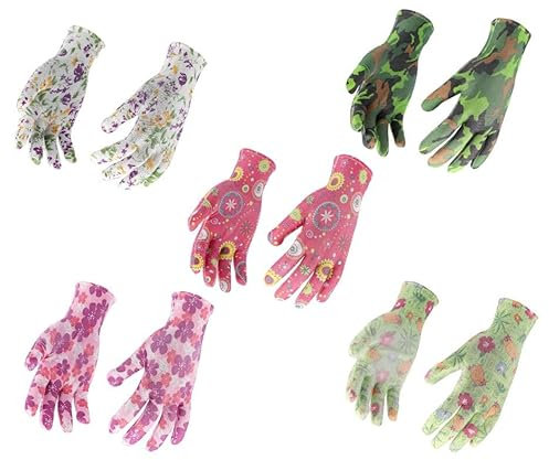 ABAZO 5 PAAR Gartenhandschuhe Damen Schutzhandschuhe Handschuhe, Arbeitshandschuhe mit Grip, Schutzhandschuhe Montagehandschuhe Gardening Gloves, Arbeitshandschuhe Damen Garten Handschuhe