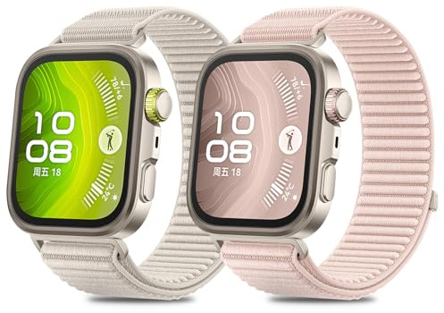 MIJOBS 2 nylonremmar kompatibla för Huawei Watch Fit 3/4/4Pro ersättningsarmband, klocktillbehör, lätt, mjuk, bekväm, tvättbar, andningsbar, snabbtorkande, unisex, Rosa och vit, 126 mm - 180 mm