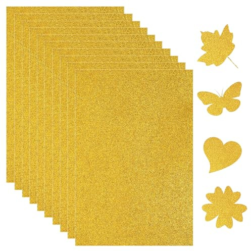 JIEYUCHU 10 Hojas Papel Purpurina, Cartulina Purpurina Oro A4, Oro Atasco de Papel, 250 g/m², para Manualidades, Scrapbooking, Tarjetas de Felicitación