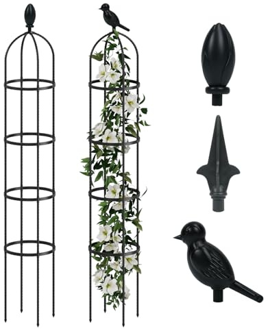 Bamworld Tuteur Obélisque Jardin 175 cm pour Plantes Grimpantes, Support Métallique Round pour Rosiers Clématites Jasmin, Tuteur Anti-Rouille Intérieur Extérieur