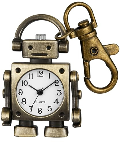 Tiong Robot Ultra-Thin Uncovered Quartz Pocket Watch with Keychain, Men's Arabic Digital Dial Portable Keychain Pocket Watches