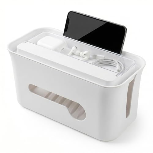 Nymblis Cable Management Box, Cable Tidy Box with Designed Lids (White)