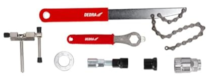 Kit de Réparation Vélo DEDRA – Set d'Entretien 7 Pièces en Acier et PP – Inclus Dérive-Chaîne, Extracteur de Manivelle, Clé à Cassette et Boîtier de Pédalier – Pour VTT, Route et Ville