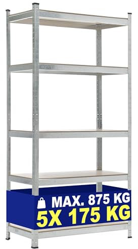 CLP Lagerregal 90X180X40 cm I Böden Bis Je 175 KG Belastbar I Metall-Steckregal, Farbe:Silber, Größe:90x40x180 cm