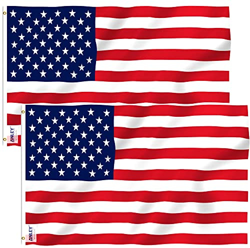 ANLEY Pack of 2 Fly Breeze 3x5 Foot American National Polyester Flag - Vivid Color and Fade proof - Canvas Header and Double Stitched - Flags with Brass Grommets 3 X 5 Ft