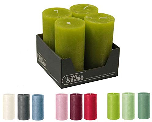 Klocke ljus rustika blockljus – 4 stycken – vaxljus/rustickljus/adventsljus jul (limegrön, stor: Höjd 14 cm/Ø 7 cm)