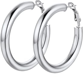 PROSTEEL Boucle d'Oreille Créole Femme 20mm/30mm/40mm/60mm/80mm, Anneaux d'Oreilles Epais en Acier Inoxydable/Plaqué Or/Noir, 90s' Style Hoop Earrings