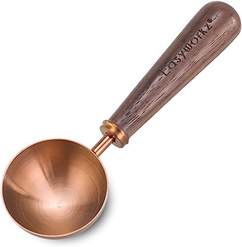 Easyworkz Cuchara de café de acero inoxidable retro con mango de nogal negro, 10 g, cuchara medidora (Oro rosa)