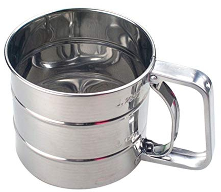 Stainless Steel Shaker Sieve Cup Mesh Crank Flour Sifter with Measuring Scale for Flour Icing Sugar