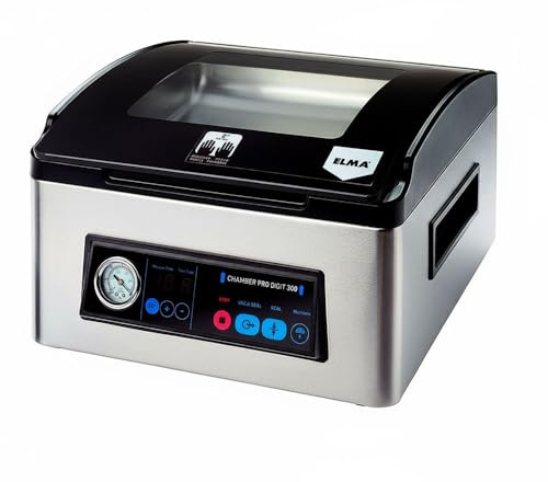ELMA Confezionatrice Sottovuoto Professionale Chamber Pro Digit 300 | Uso Intensivo, Barra Saldante da 30cm, Consente Confezionamento con Liquidi, 43x36x23,5 cm, 350 W, Sacchetti Sottovuoto Inclusi