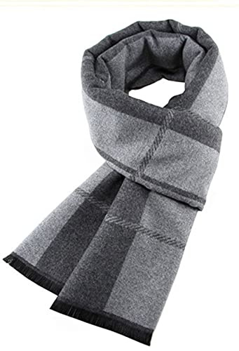 JFAN Hombre Bufanda Cálida de Otoño e Invierno Bufanda del Tartán Moda y Elegante Suave Larga Clásico Scarf Cozy Casual Cálida Bufanda de Cachemira 180 * 31cm-Gris
