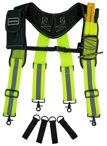 MELOTOUGH Magnetic Tool Belt Suspenders，Heavy-Duty Adjustable Padded Carpenter Work Belt Suspenders for Men with Magnetic WristBand Large Phone holder for Electrician