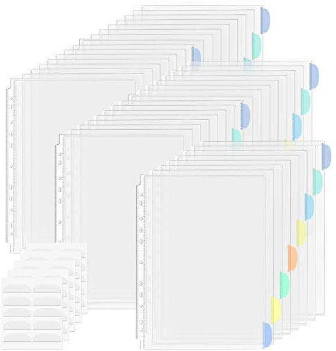 Vakki Klarsichtfolien A4 mit Bunter Index Kann als Trennblätter für Ordner A4, 40 Stück Prospekthüllen A4, Oben Offen Klarsichthüllen A4 für Register DIN A4 und Ordner Trennblätter